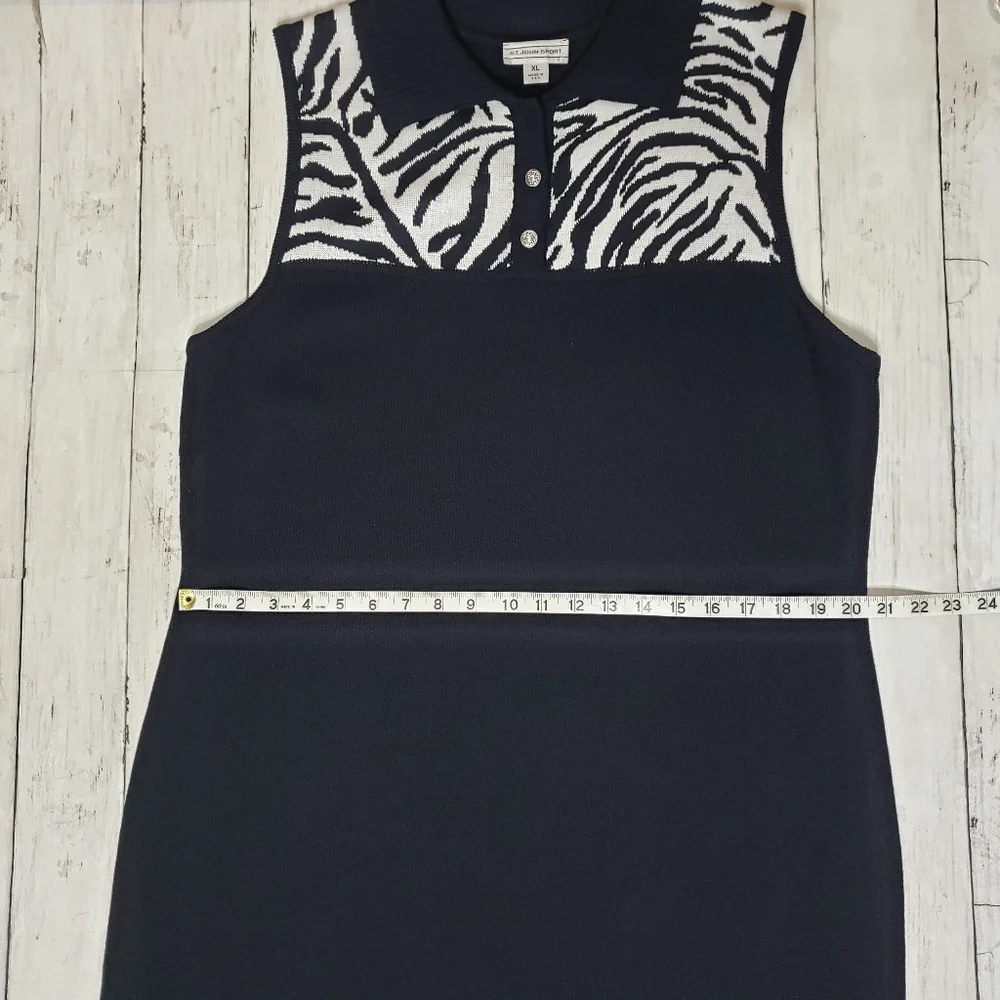St. John Sport Dress Extra Large Knit Sleeveless Black White Zebra Collared Wool - Picture 13 of 15